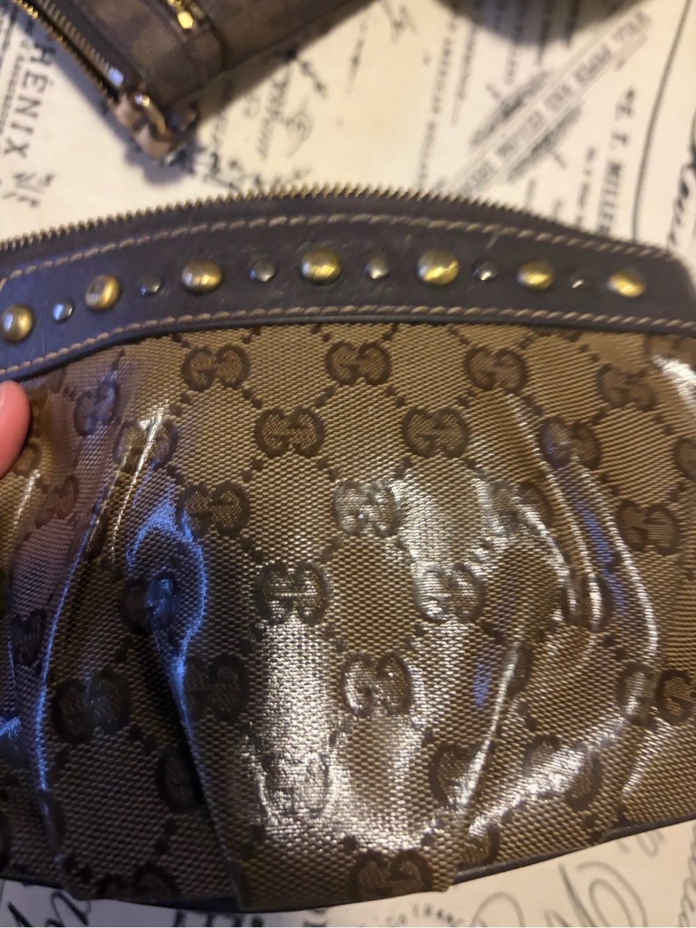 Gucci Brown Designer Monogram Wristlet Clutch - Picture 8 of 11